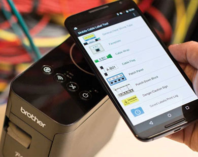 Smartphone showing templates in Brother Cable Label Tool app